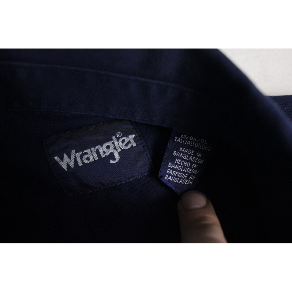 Wrangler Spell Out Logo Shirt Mens LT Blue Rodeo Western Sleeve Hit - Picture 6 of 8